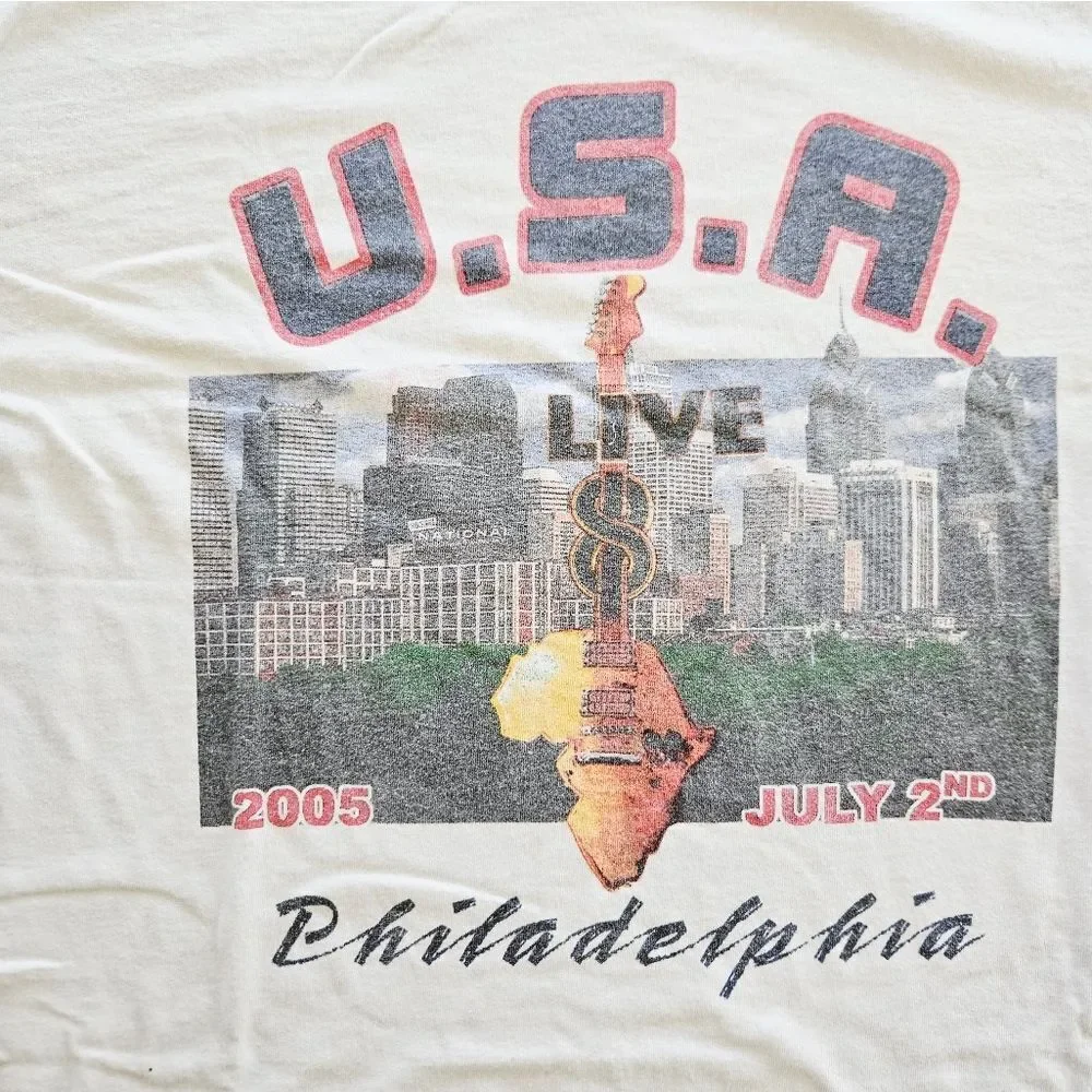 Vintage Live 8 Philadelphia Concert Philly 2005 Skyline Graphic Tee T-Shirt XXL